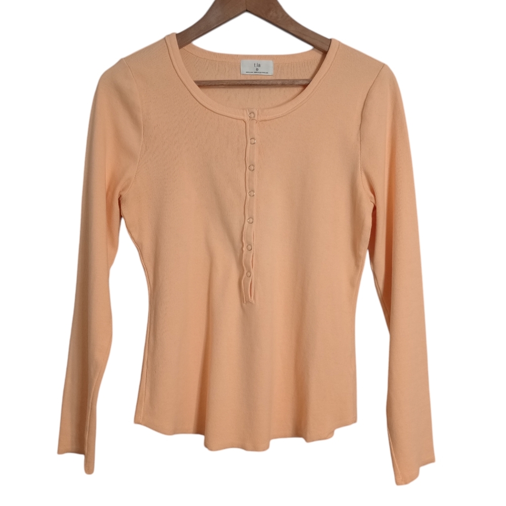 Anthropologie T.la Minimalist Ribbed Long Sleeve Henley Top